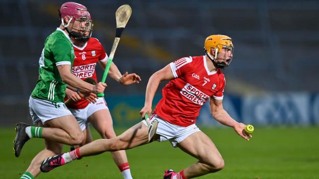 Micheál Mullins of Cork in action against John Kirby of Limerick during the oneills.com Munster GAA Hurling U20 Championship Round 5 match between Limerick and Cork at TUS Gaelic Grounds in Limerick. Photo by Stephen Marken/Sportsfile.