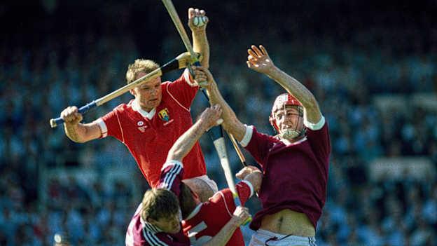 Teddy McCarthy, Cork, gathers the ball against Galway in the 1990 All-Ireland Hurling Final in Croke Park, Dublin. Ray McManus / SPORTSFILE
