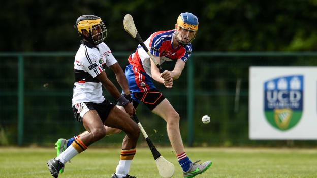 James Breen of New York in action against Pradeep Pujar of Germany during the Etihad Airways GAA World Games 2016 - Day 1 at UCD in Dublin. Photo by Sam Barnes/Sportsfile