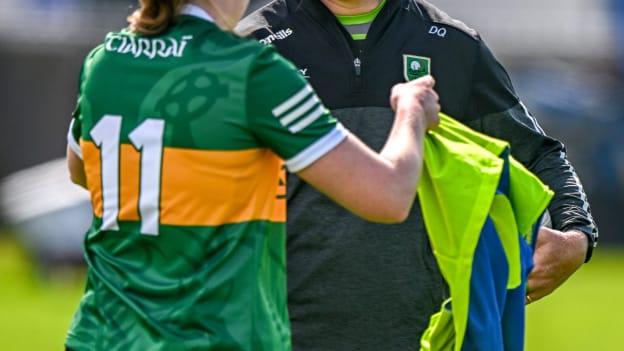 Kerry manager Declan Quill and Síofra O'Shea of Kerry before the TG4 All-Ireland Ladies Senior Football Championship Round 1 match between Dublin and Kerry at Parnell Park in Dublin. Photo by Harry Murphy/Sportsfile.