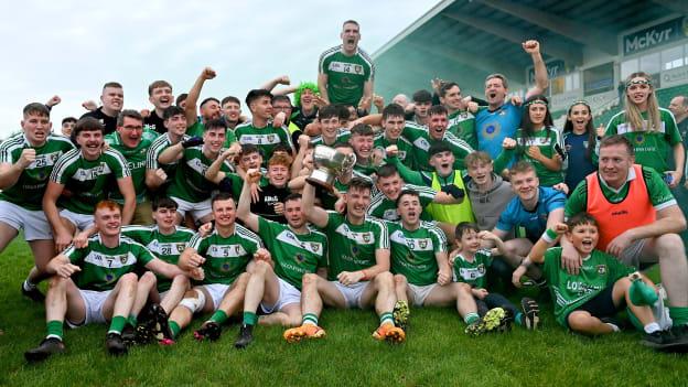 Mohill players and supporters celebrate after victory in the Leitrim County Senior Club Football Championship final match between Mohill and St Mary's Kiltoghert at Avant Money Páirc Seán Mac Diarmada in Carrick-on-Shannon, Leitrim. Photo by Piaras Ó Mídheach/Sportsfile.
