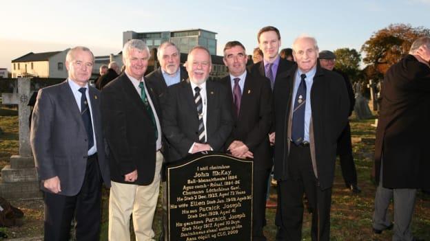 As part of the GAA’s 125th anniversary in 2009, the final resting place of John McKay in London was tracked down after research led by GAA Historian Dr Dónal McAnallen and Kieran McConville. Unveiling a headstone on his grave that year were Michael Hasson (Ulster GAA), Aogán Ó Fearghail (future Uachtarán CLG), Kieran McConville, Philip Byrne (great grand nephew of John McKay), Tom Daly (Ulster GAA), Dónal McAnallen and Oliver Galligan (Ulster GAA).
