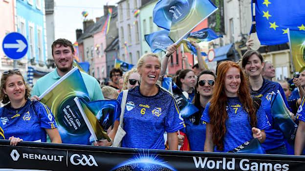 The Europe Gaels team parade to the Renault GAA World Games Opening Ceremony at Theatre Royal & Waterside Cade Park in Waterford. 