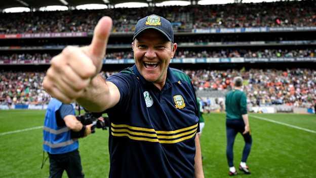 Meath manager Robbie Brennan celebrates the win over Galway. Photo by Ray McManus/Sportsfile