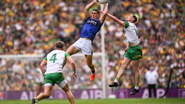 Joe O'Connor of Kerry in action against Ciaran Thompson of Donegal during the GAA Football All-Ireland Senior Championship final. Photo by Ramsey Cardy/Sportsfile