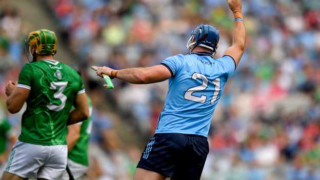 John Hetherton of Dublin celebrates after scoring his goal against Limerick in the All-Ireland SHC quarter-final. Photo by John Sheridan/Sportsfile