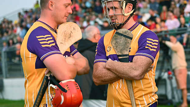 Former Galway hurler Joe Canning, left, and Limerick hurler Darragh O’Donovan, both representing Jim Bolger's Stars, before the Hurling for Cancer Research 2025 charity match. Photo by Piaras Ó Mídheach/Sportsfile