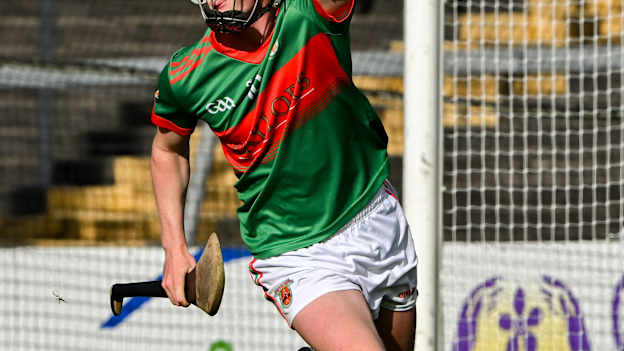 Jerry O'Connor of Clooney Quin celebrates scoring his side's 4th goal, in the 30th minute of the second half, during the Clare County Senior Club Hurling Championship semi-final match between Ballyea and Clooney Quin at Zimmer Biomet Páirc Chíosóg in Ennis, Clare. Photo by Ray McManus/Sportsfile.