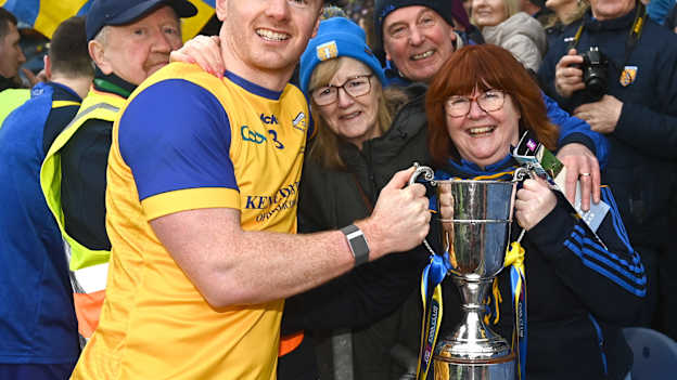 Conor McHugh celebrates with his mother Noreen McHugh, left, and Síle Burke after Na Fianna's AIB GAA All-Ireland club SHC final win in January. Photo by Daire Brennan/Sportsfile