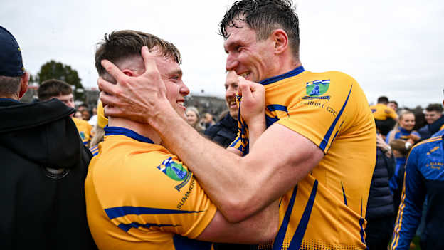 Summerhill colleagues Adam Flanagan, right, and Adam McDonnell after their Meath SFC final win. Photo by Ben McShane/Sportsfile