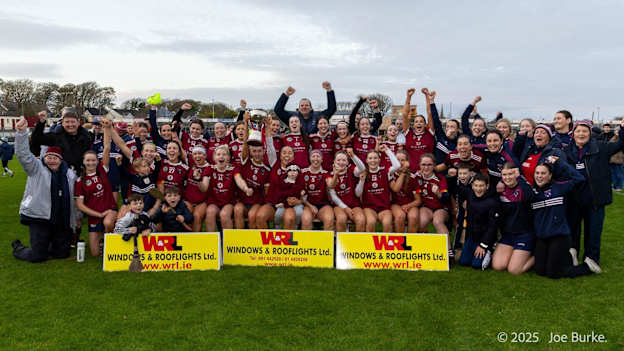 Athenry celebrate after victory over Sarsfields in the Galway senior camogie final. Photo courtesy of Galway camogie. Photo credit: Joe Burke. 