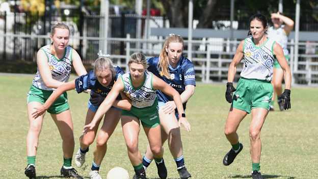 The Cairns Chieftains LGFA team in action against Four Mile GAC at the recent Carpenter Cup Tournament. 
