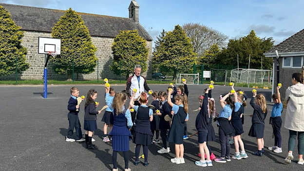 Carlow Games Development Administrator, Brendan Hayden, works hard coaching the basic skills of hurling in national schools in the county. 