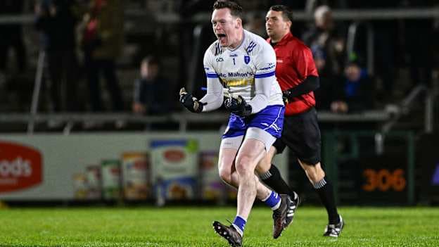 Scotstown goalkeeper Rory Beggan celebrates at the final whistle of the AIB Ulster club SFC final. Photo by Ramsey Cardy/Sportsfile