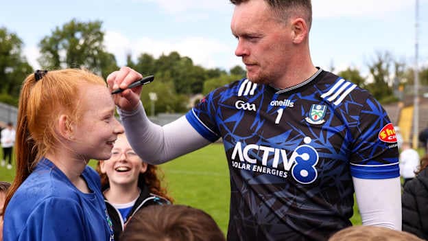 Monaghan goalkeeper Rory Beggan signs a supporter's forehead after the All-Ireland SFC Round 2 match between Monaghan and Clare. Photo by Michael P Ryan/Sportsfile