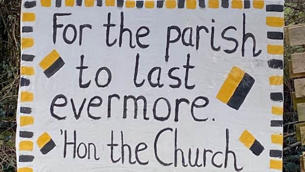 One of the many homemade signs encouraging Upperchurch-Drombane to All-Ireland glory. 