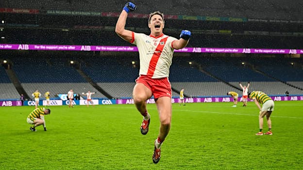 Aidan Walsh of An Ghaeltacht celebrates after his side's victory in the AIB GAA Football Intermediate Club Championship final match between An Ghaeltacht of Kerry and Glenullin of Derry at Croke Park in Dublin. Photo by Piaras Ó Mídheach/Sportsfile