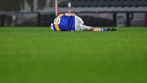 Seamus Kennedy of Tipperary pictured after suffering an ACL injury during the 2024 Allianz Hurling League Division 1 Group B match between Limerick and Tipperary at SuperValu Páirc Uí Chaoimh in Cork. Photo by Seb Daly/Sportsfile