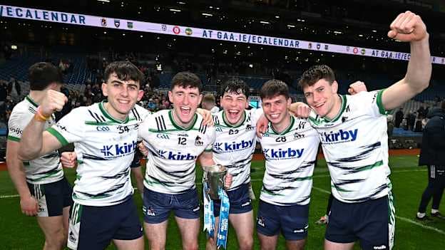UL players celebrate with the cup after their Electric Ireland Sigerson Cup final win at Croke Park. Photo by Stephen McCarthy/Sportsfile