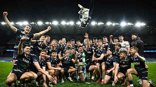 UL players celebrate after their Electric Ireland Fitzgibbon Cup final win at Croke Park. Photo by Sam Barnes/Sportsfile