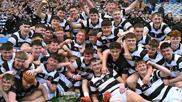 The St Kieran's College players celebrate with the Croke Cup at Croke Park in Dublin. Photo by Ray McManus/Sportsfile