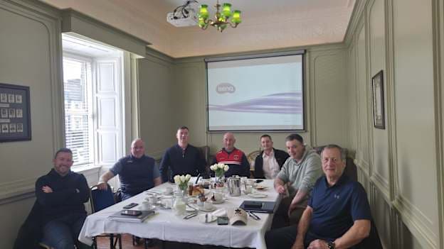 Pictured at the inaugural meeting of the Hurling Expert Advisory Group in the Billiards Room of Hayes Hotel were, left to right, Richie Hogan, Dr. Michael McKay, William Maher, John Keenan, Terry Reilly, Jeff Lynskey, and John Meyler. 