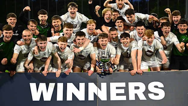 The Kildare squad celebrate after the Dalata Hotel Group Leinster Under-20 Football Championship final match between Louth and Kildare at Parnell Park in Dublin. Photo by Piaras Ó Mídheach/Sportsfile.