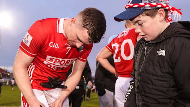 Luke Fahy of Cork signs an autograph for a supporter after the Allianz Football League Division 2 match between Cork and Kildare at Páirc Uí Rinn in Cork. Photo by Michael P Ryan/Sportsfile.