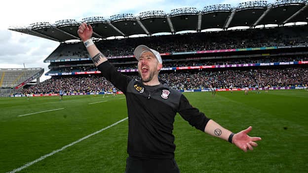 Westmeath manager Mark McHugh celebrates at the final hooter in Croke Park. Photo by Ray McManus/Sportsfile