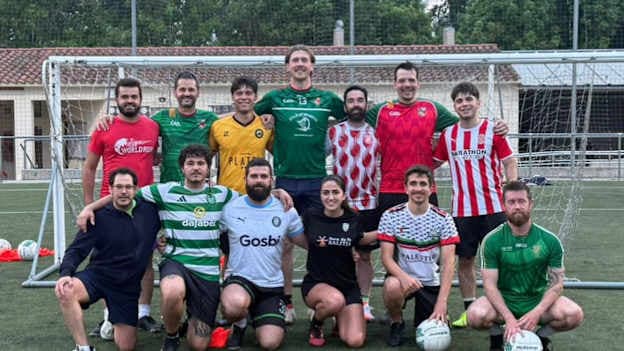 Anton Tohill pictured with members of Celtic Girona GAA club. 