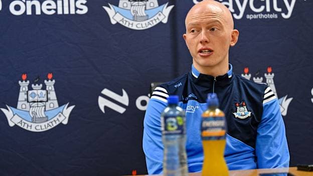 Dublin hurler Fergal Whitely speaks to media at Parnell Park ahead of the Leinster SHC final. Photo by Sam Barnes/Sportsfile