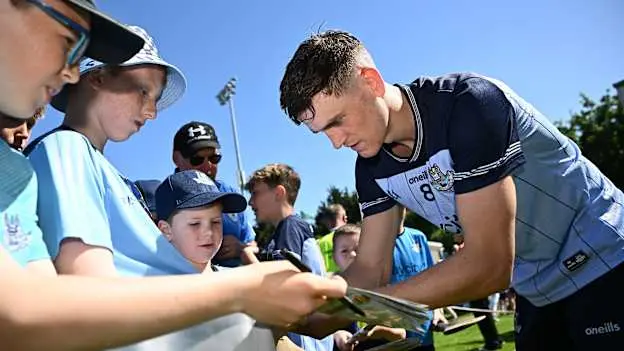 Brian Hayes signs his autograph for Dublin supporters after the Leinster SHC win over Kilkenny. Photo by Seb Daly/Sportsfile