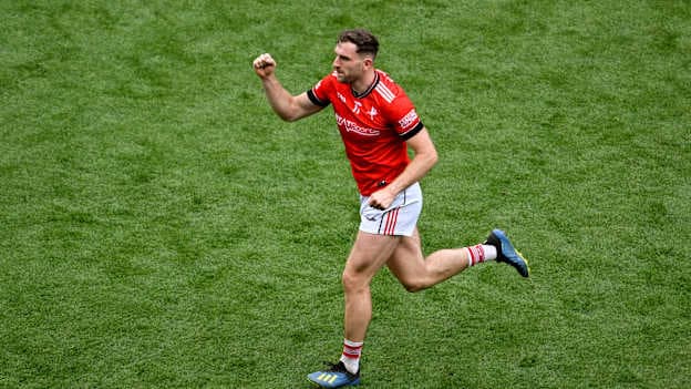 Sam Mulroy celebrates after Louth's All-Ireland SFC quarter-final win over Monaghan. Photo by Daire Brennan/Sportsfile