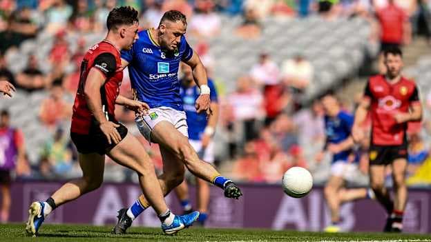 Dean Healy scores his side's first goal during the Tailteann Cup final. Photo by Ben McShane/Sportsfile