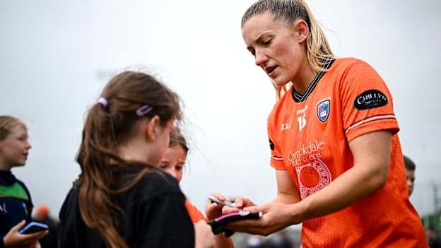 Kelly Mallon with supporters after Armagh's win over Kildare in the LGFA TG4 All-Ireland SFC quarter-final. Photo by Shauna Clinton/Sportsfile