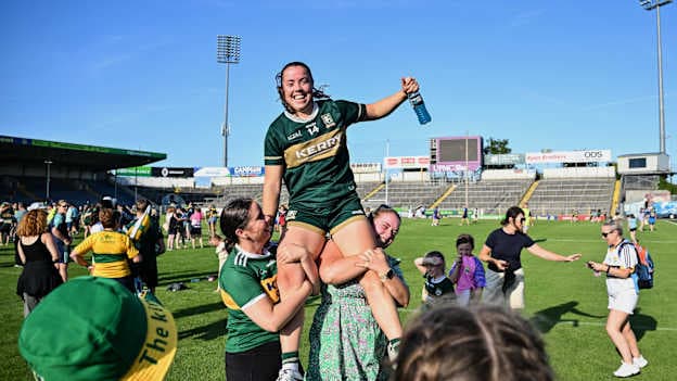 Danielle O’Leary of Kerry celebrates with supporters after her side's TG4 All-Ireland SFC semi-final win over Dublin. Photo by Sam Barnes/Sportsfile