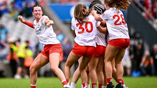 Ashling Thompson celebrates Cork's success. Photo by Piaras Ó Mídheach/Sportsfile