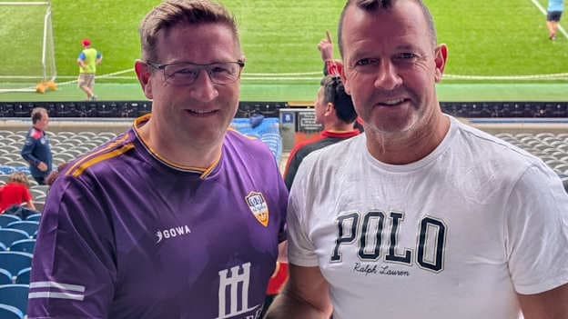 Na Fianna hurling and camogie club chairperson, Aidan McCormack, pictured with Sligo county councillor, Paul Taylor, at the recent Connacht GAA Go Games blitz in Croke Park. 
