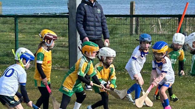 Young Ardglass players in action at a recent hurling/camogie blitz. 