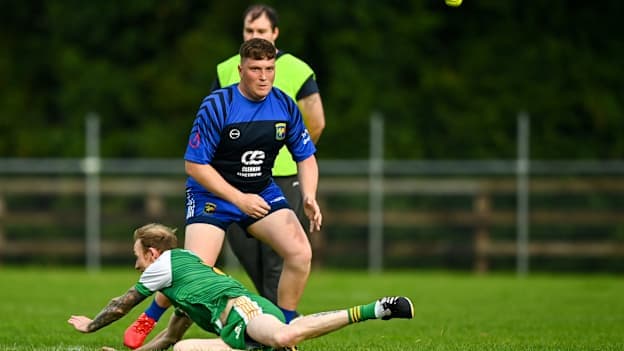 Declan Finnegan of Carrickmacross Emmets dives to 1st base during the 2023 GAA Rounders All Ireland Senior Finals match between Carrickmacross Emmets and Erne Eagles at Kinnegad GAA in Kinnegad, Westmeath. Photo by Tyler Miller/Sportsfile.