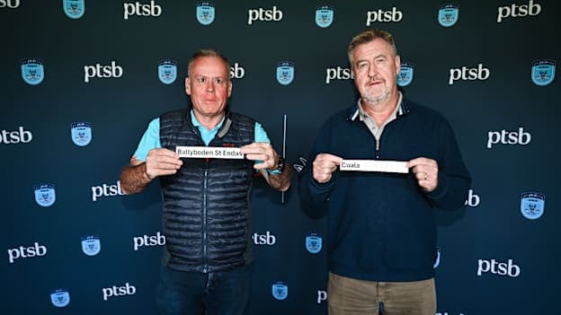 Dublin GAA's Padraig McCarthy and John O'Brien during the draw for the PTSB Dublin Senior 1 Football Championship Semi-Finals. Photo by Tyler Miller/Sportsfile
