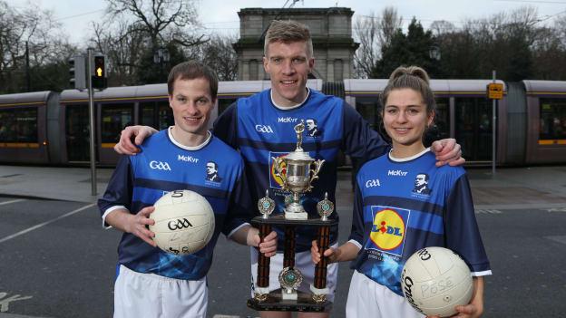 Tommy Walsh (centre) pictured with Pádraig Ó Sé and Dublin Ladies Footballer, Martha Byrne, at the launch of the Lidl Comórtas Peile Páidi Ó Sé 2020.
