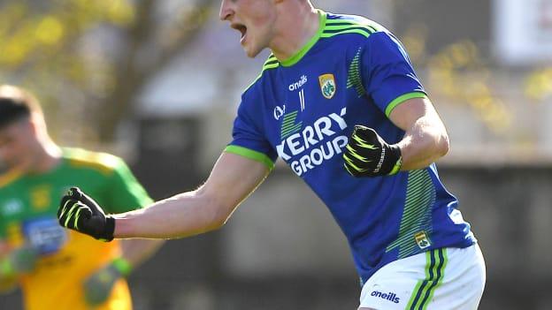 Sean O'Shea of Kerry celebrates after scoring the first goal during the Allianz Football League Division 1 Round 7 match between Kerry and Donegal at Austin Stack Park in Tralee, Kerry. 