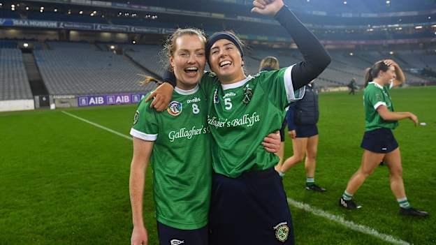 Clodagh McGrath and Tara Kenny celebrate following Sarsfields AIB All-Ireland Club Camogie final win at Croke Park last year. Photo by Piaras Ó Mídheach/Sportsfile