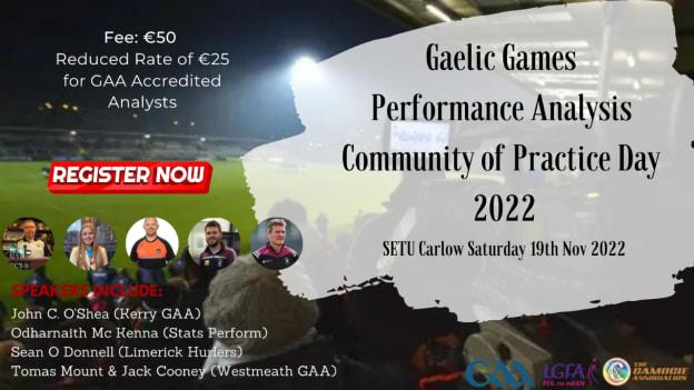 The GAA Performance Analysis Community of Practice Day is taking place in SETU Carlow on Saturday November 19th 2022 from 10am to 3pm.