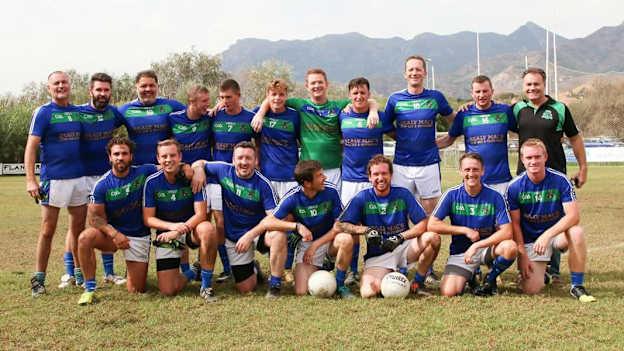 The Costa Gaels footballers in typically good spirits. Club Chairman Justin Parks is third from the right in the front row. 