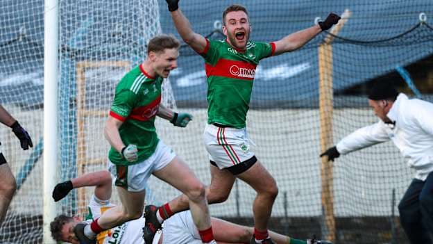 John McGrath of Loughmore-Castleiney celebrates after scoring his side's first goal during the Tipperary County Senior Club Football Championship Final match between Clonmel Commercials and Loughmore-Castleiney at Semple Stadium in Thurles, Tipperary. 