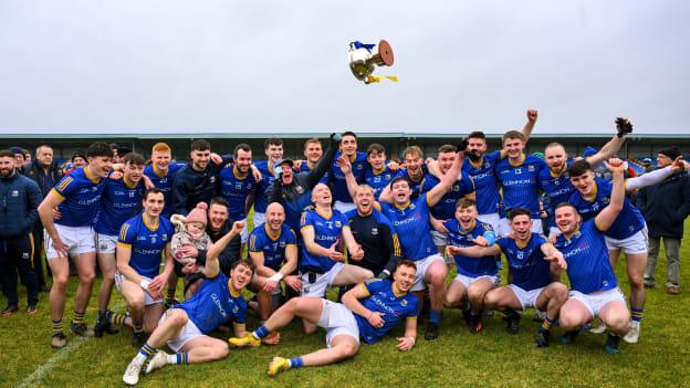 The Longford panel celebrate their comprehensive O'Byrne Cup win over Louth this afternoon.  