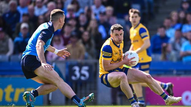 Ciaráin Murtagh, Roscommon, and Cormac Costello, Dublin, in action at Croke Park. Photo by Ramsey Cardy/Sportsfile