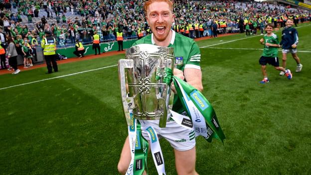 Cian Lynch celebrates with the Liam MacCarthy Cup after victory over Cork in the 2021 All-Ireland SHC Final. 